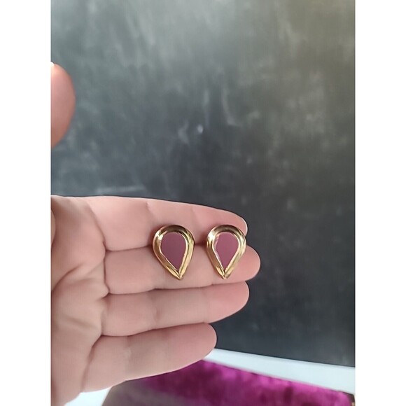 Vintage Pink Enamel Pierced Earrings - Picture 7 of 9